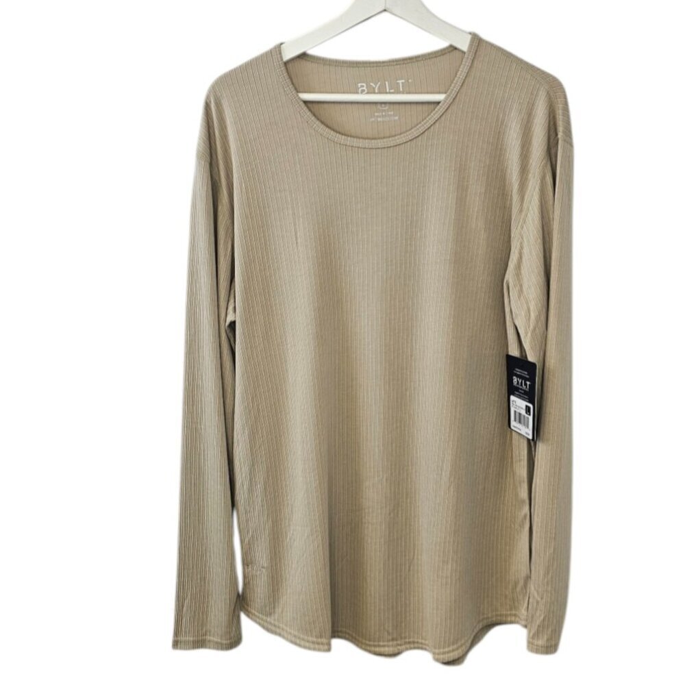 BYLT Mens Ribbed Long Sleeve Drop Cut, Stretch, Modal, Latte, Size Large, NWT